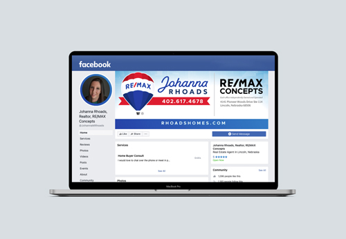 laptop displaying new facebook cover image for Johanna Rhoads, Realtor